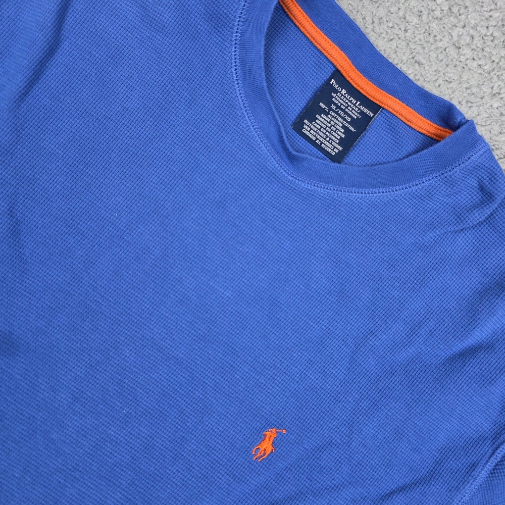Polo Ralph Lauren Thermal Shirt Mens XL Blue Orange Waffle Knit Long Sleeve